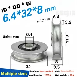 6Pcs 6.4x32x8 With grooved bearing 6mm steel wire rope guide pulley lifting pulley support pulley