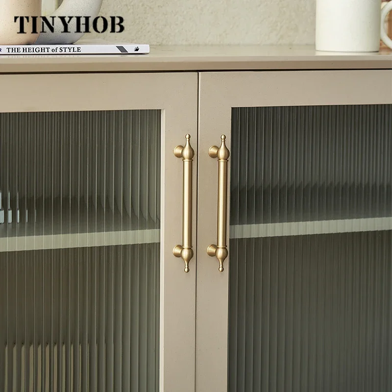 Tinyhob Gold Unique Design Solid Brass Furniture Handles Kitchen Cupboard Door Pulls T bar Cabinet Hardware Drawer