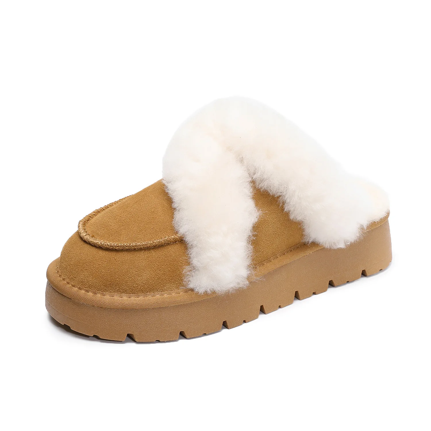 

Furry Brown Winter Slippers Thick Soled Warm Fur Slippers Women Thickened Velvet Exterior Snow Cotton Anti Slip Wool Slippers