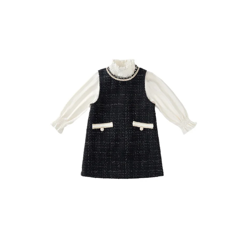 

Children's Sleeveless Vest Skirt Long-Sleeved Bottoming Shirt Two-Piece Set Girls' Suit Spring and Autumn