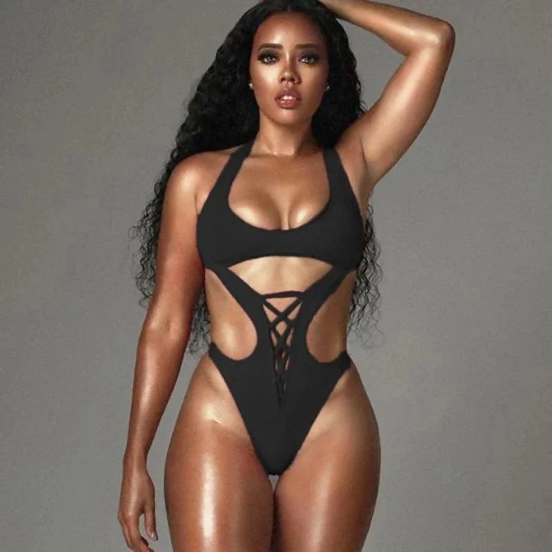 African Style Hollow Out Bathing Suit Black Burgandy Green Bodysuit Woman Cut Out Swimwear One Piece Swimsuit Swim Suit Monokini