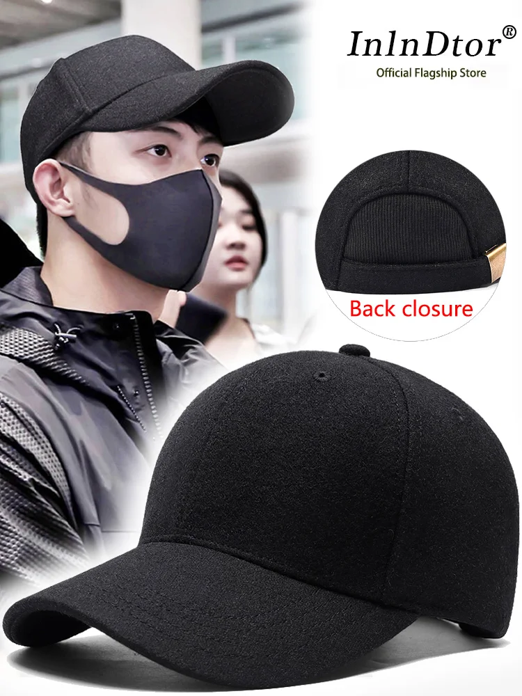 

Full closure wool tweed hat men's padded thickened winter warm big head circumference baseball cap fall