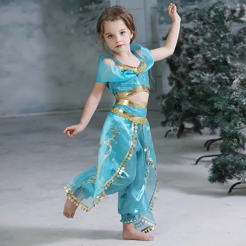 2024 Jasmine Girls Princess Dress Birthday Party Halloween Cosplay Aladdin Magic Lamp Costume for 3-10 Years Old Kids Vestidos