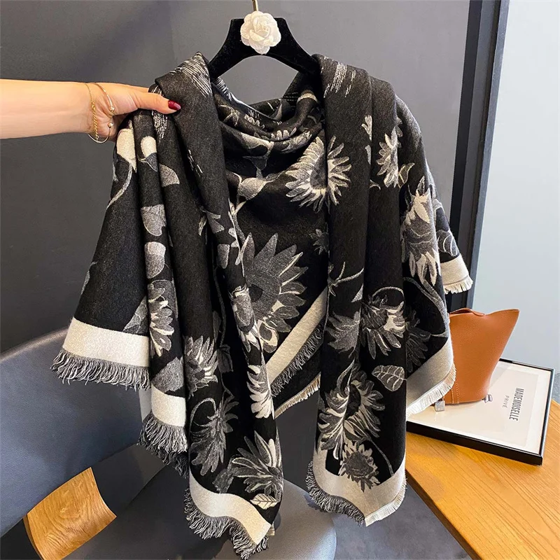 

Luxury Winter Scarf Women Cashmere Warm Pashmina Brand Foulard Female Shawls Wraps Thick Soft Bufanda Poncho Scarves Stole 2024