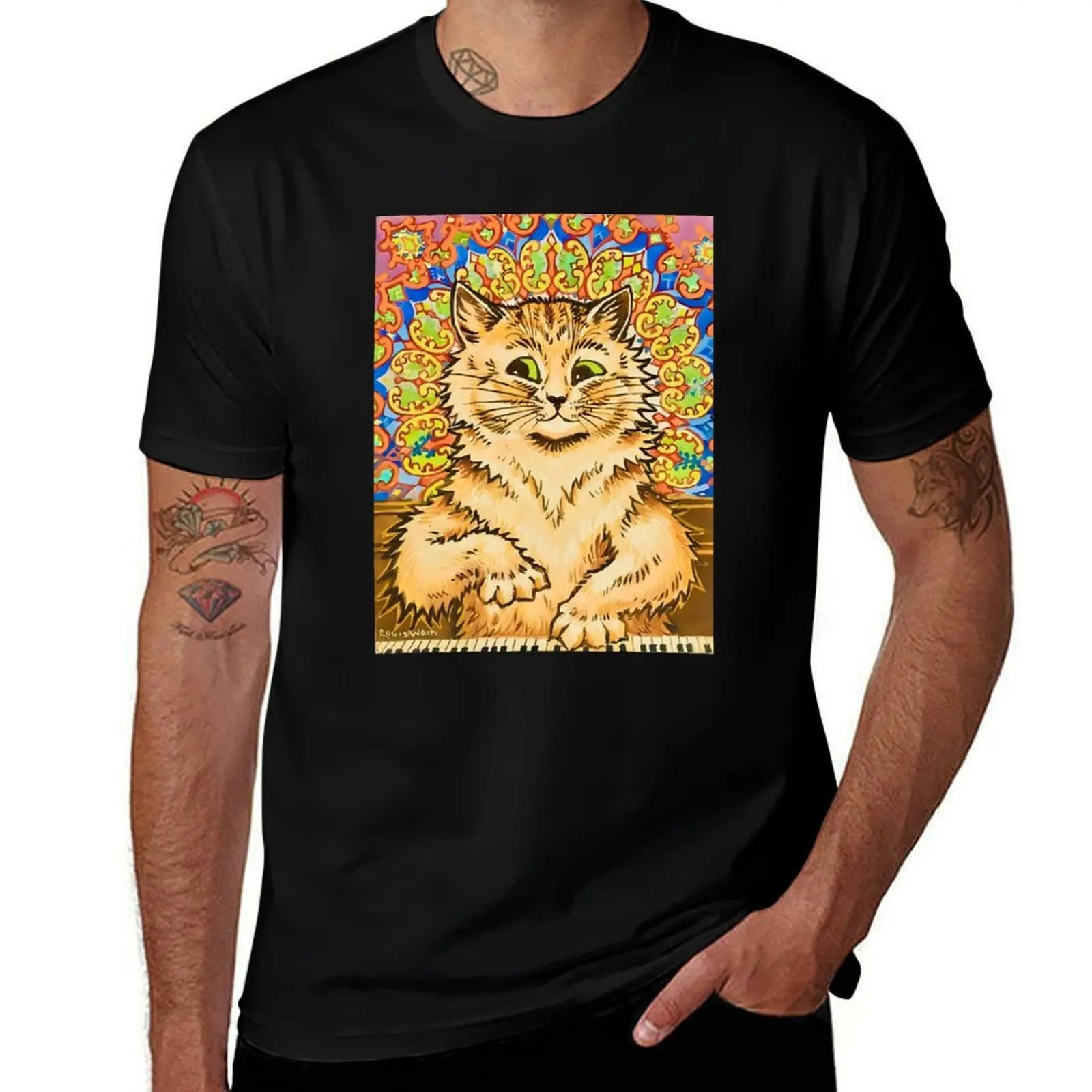 

Cat Playing a Piano in Front of a Psychedelic Background by Louis Wain T-Shirt custom t shirt Personalized t-shirt shirts men
