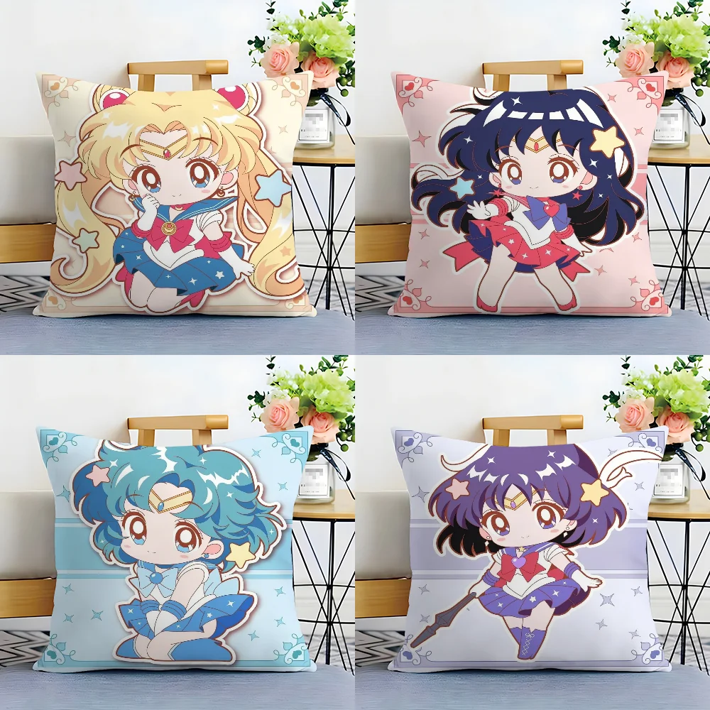 Pink S-Sailor-M-Moon Anime Pillow Case Plush Fabric Soft  Pillowcase Double Sided Print Cushion Cover Household Gifts