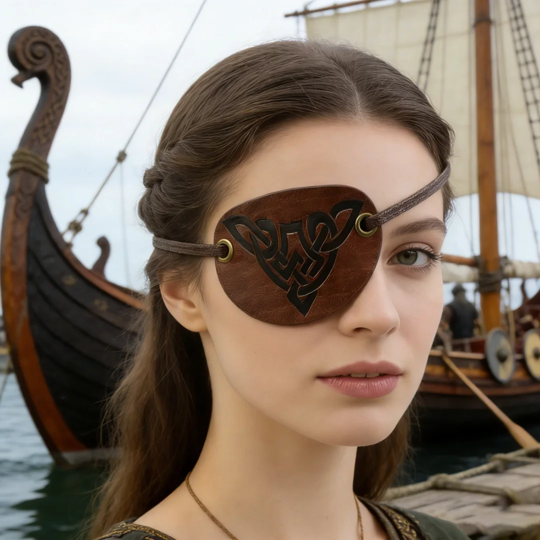 Medieval Embossed Pirate Eye Patch, Vintage Faux Leather Eye Mask Viking Accessories, Renaissance Eye Cover Cosplay