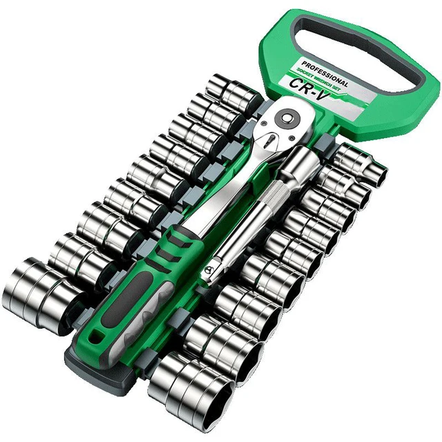 CRV Klucz zapadkowy 1/4" 3/8" 1/2" Zestaw narzędzi dla mechaników samochodowych Zestaw kluczy nasadowych do naprawy samochodów w garażu Zestaw narzędzi ręcznych do majsterkowania