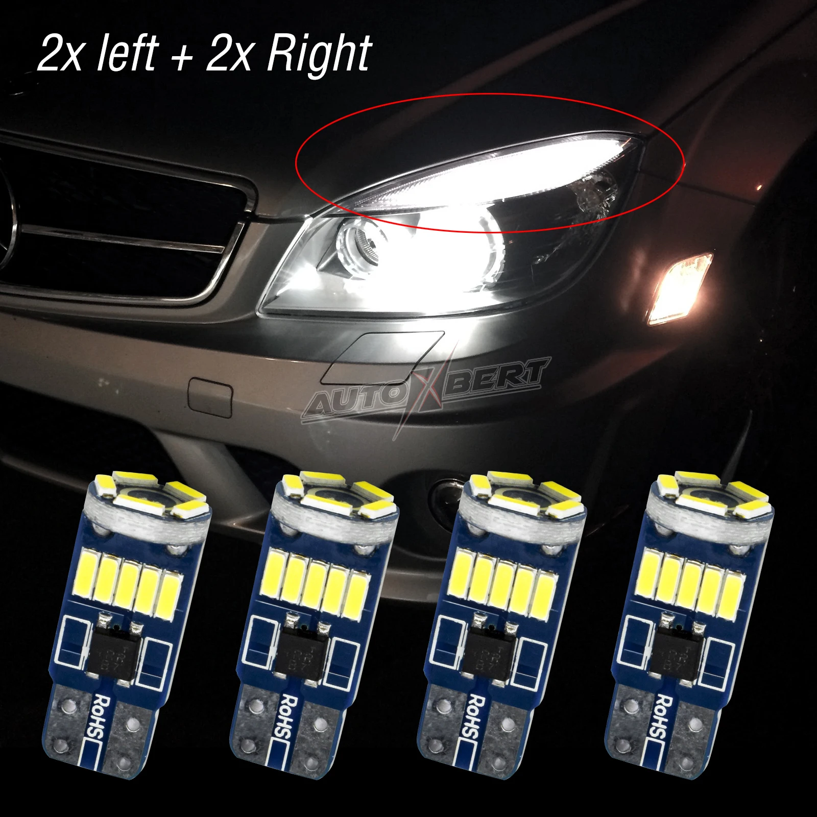 Xenon White LED No Error Eyebrow Eyelid Light Bulbs For Mercedes Benz W204 C300 C350 C63 AMG T10-15SMD Parking Lamp Replacement