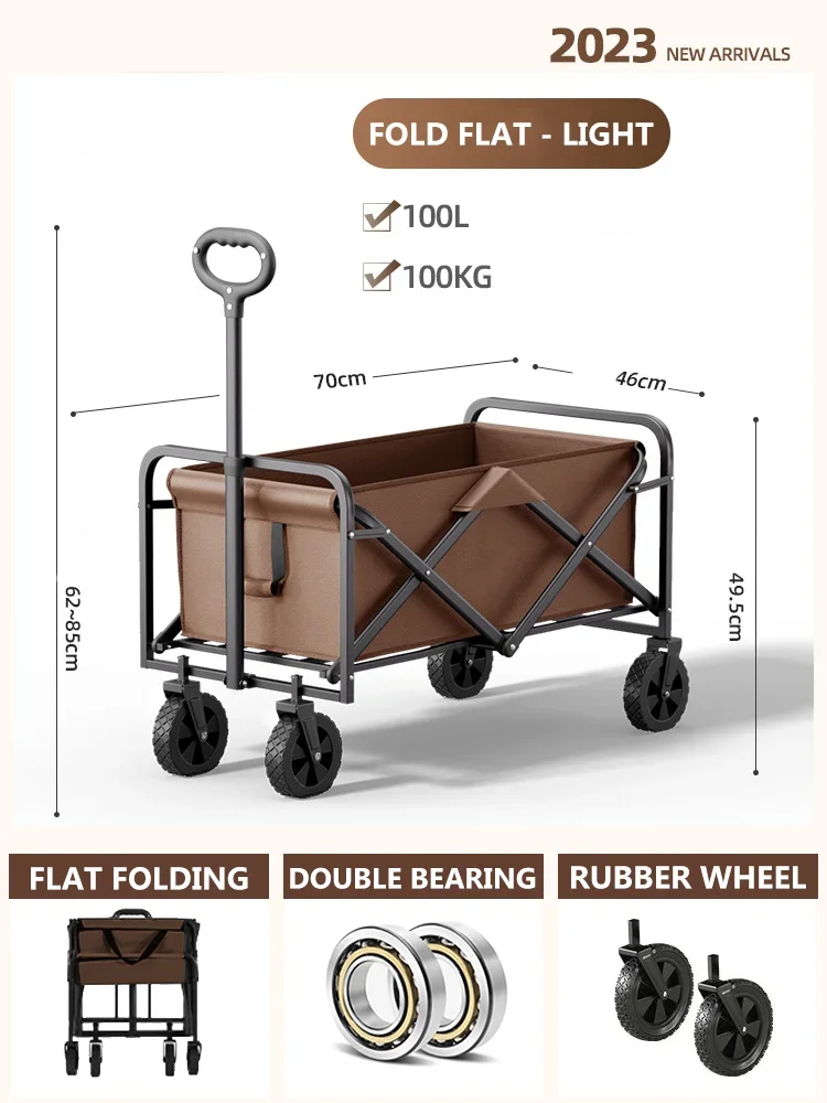 Folding Wagon Cargo Trolley Foldable Trolley Multi Terrain Trailer Pull Outdoor Patio Garden Canvas Truck