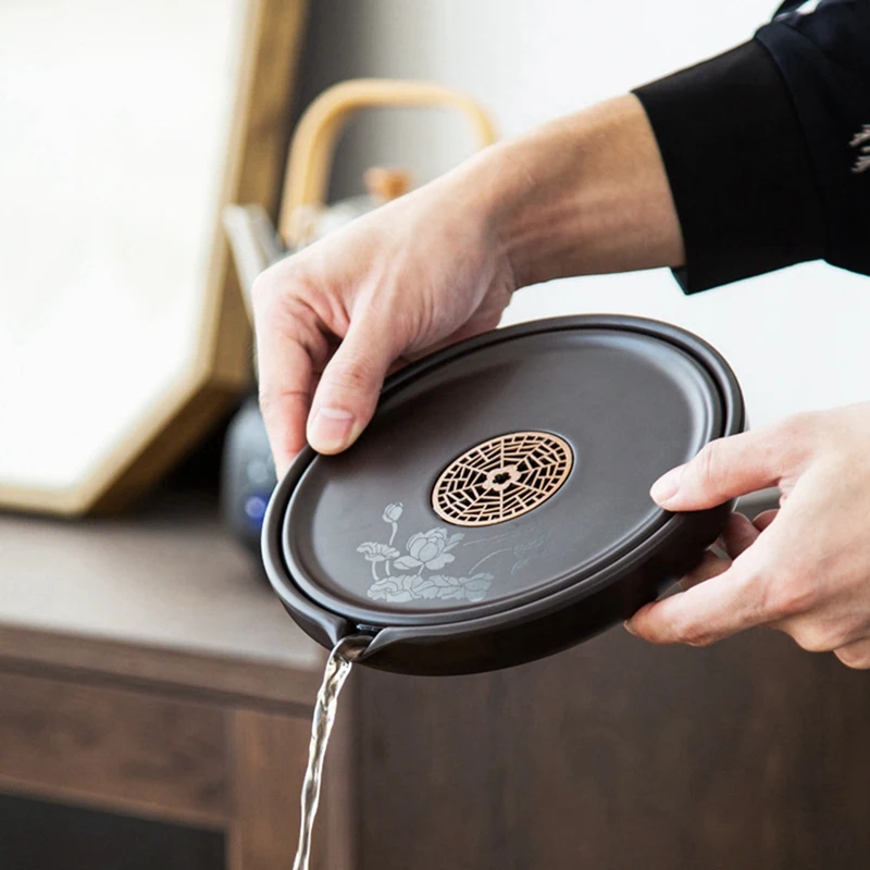 صينية شاي ABXF-Retro Bakelite مع حامل وعاء - طاولة إسفنجية جافة لإكسسوارات الشاي، وسادة الغلاية، منظم التخزين