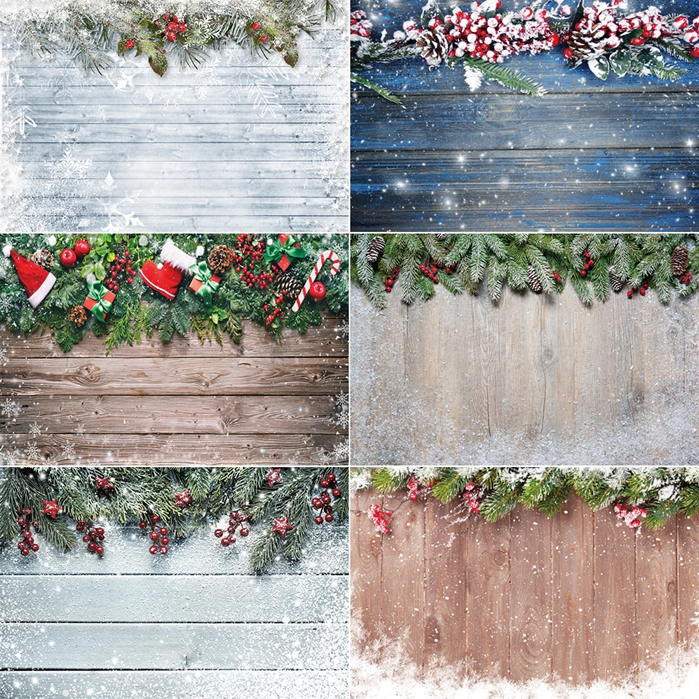 

MOON.QG Christmas Decoration Photography Backdrop Snowflake Pine Branch Plank Wall Photocall Background Baby Photo Studio Props