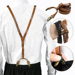 Deepeel Retro Leather Adults Men's Suspenders 4 Clips Y-Type Male Braces 1.5cm Wide Strap Harness Man Jeans Costume Accessories