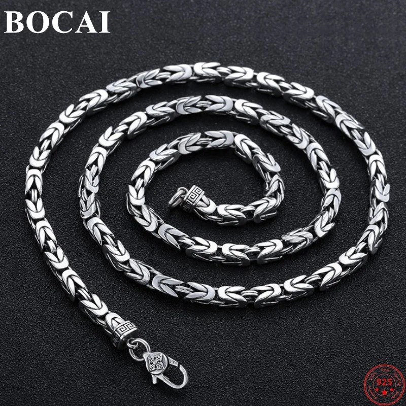 BOCAI 100% S925 Sterling Silver Necklaces for Men Vajra Pestle Twist Bamboo-chain New Fashion Charms Jewelry Free Shipping