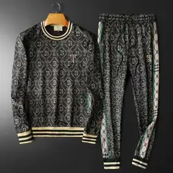 Survêtement de luxe européen pour hommes, impression rétro trempée, vêtements de sport de créateurs noirs, 2 pièces, automne