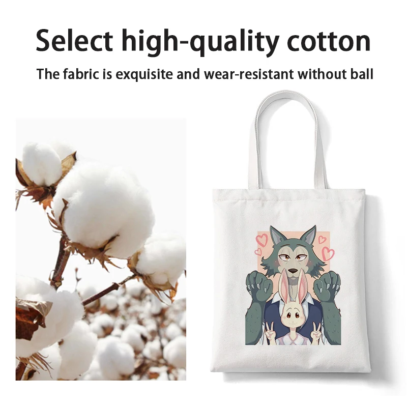 Kawaii anime sacos beastars coelho lobo impressão shopper saco de compras bolsas lona bolsa de ombro alta capacidade bolsa