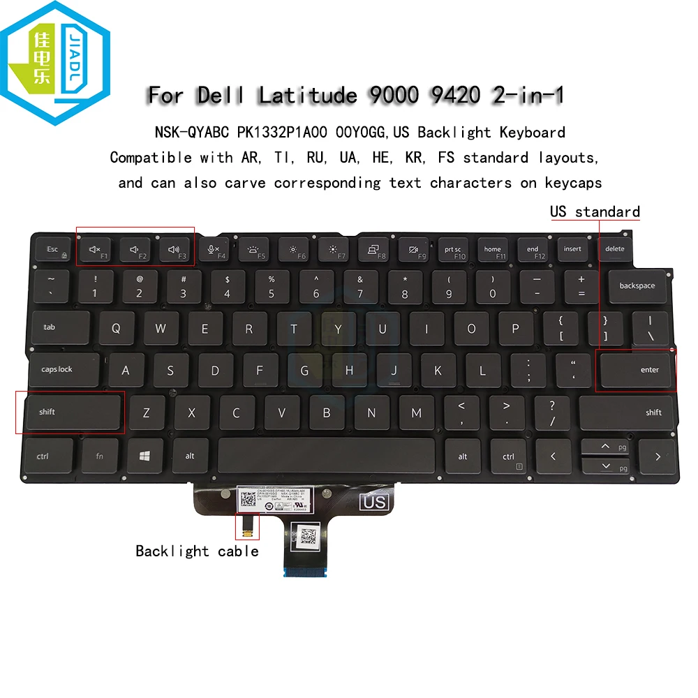 

New US UK GB English Laptop Backlit Keyboard For Dell Latitude 9000 9430 9420 2 in 1 Backlight Teclado 085N0D 00Y0GG 85N0D 0Y0GG