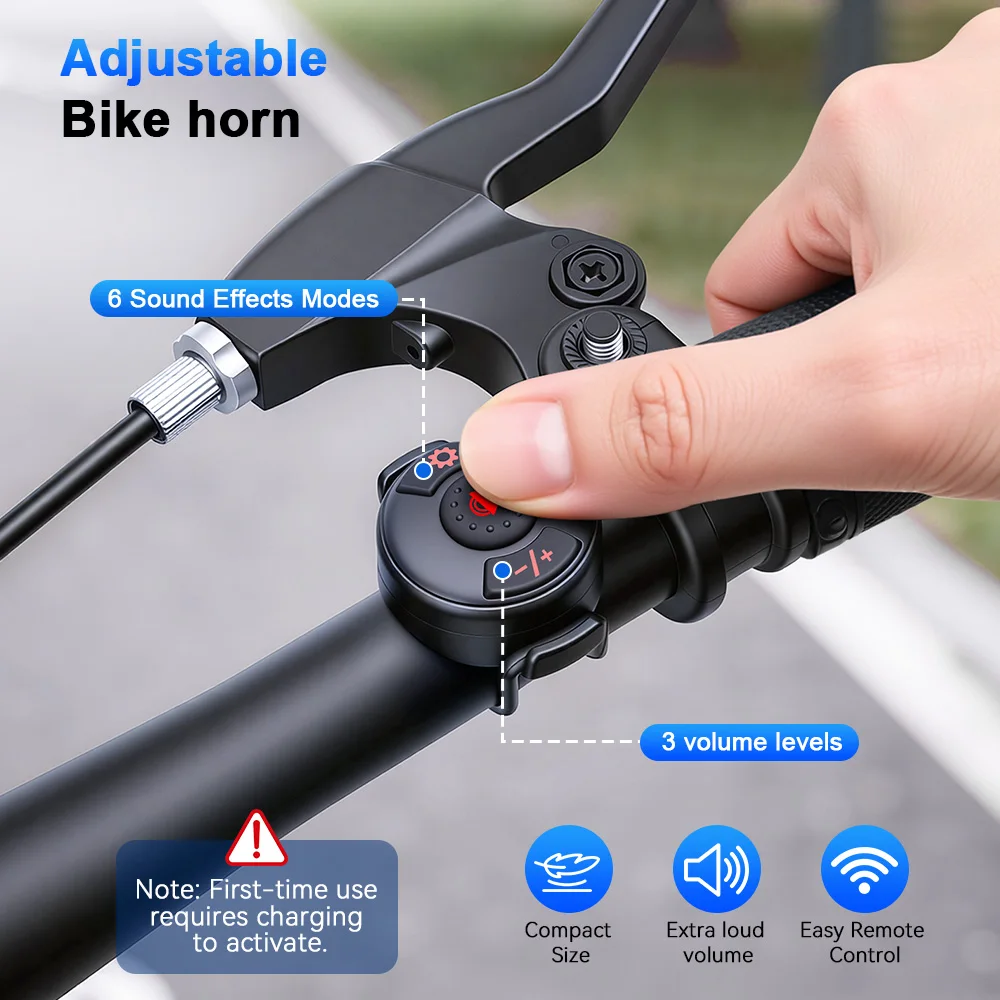Rockbye Fahrrad-Elektroklingel 120dB USB-Aufladung MTB Roller Rennrad Lenkerhorn 6 Modi Alarmton Fernbedienung – Detail 3
