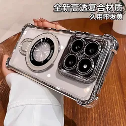 For Xiaomi 14T / 14T Pro Case Magnetic Holder Luxury Plating Airbag Silicone Transparent Camera Protection Shockproof Back Cover