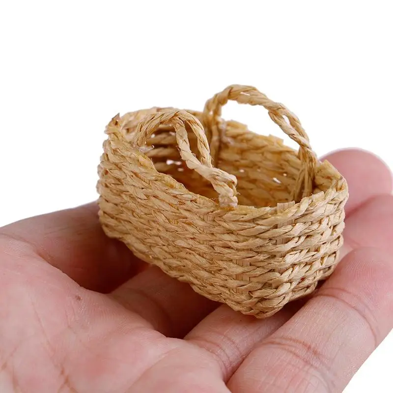 Mini 1/12 Cute Dollhouse Rattan Frame Hand-woven Vegetable Food Basket Dolls Miniature Decoration