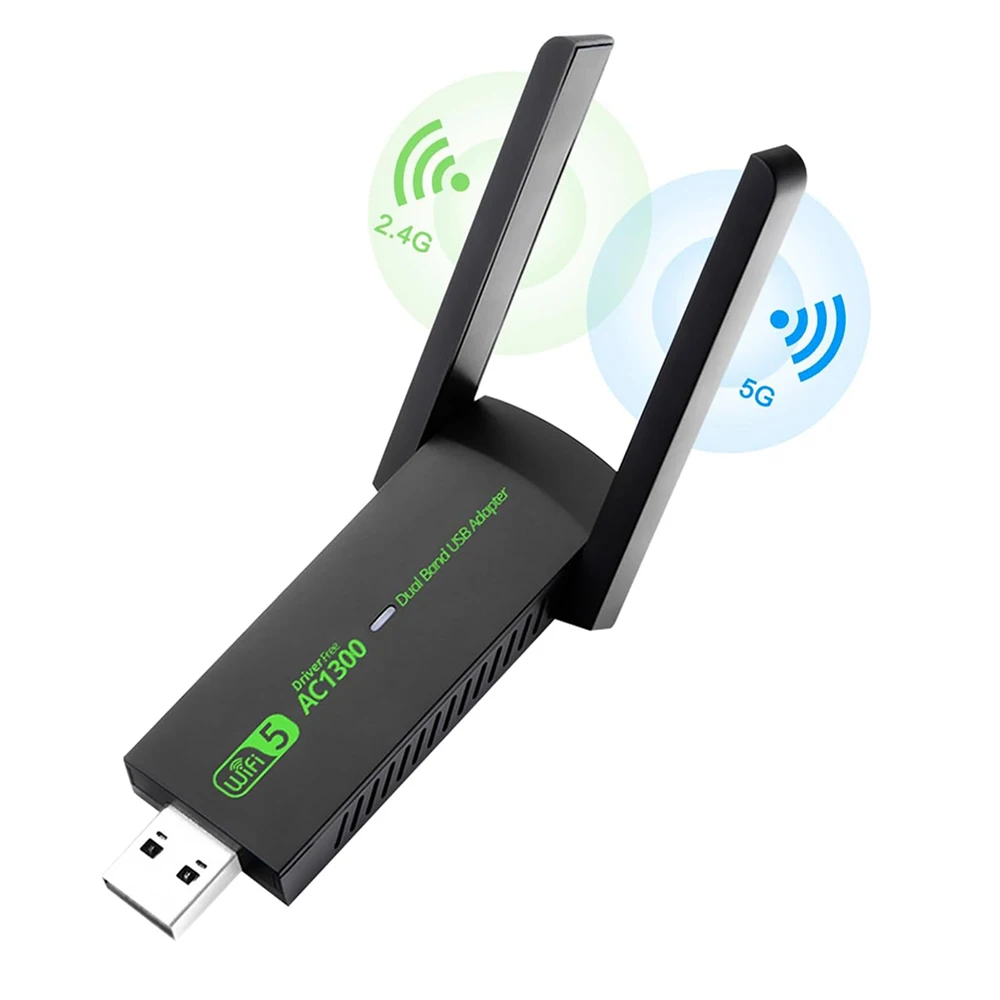 

USB WiFi Adapter AC1300Mbps 5dBi High Gain Antenna 2.4GHz/5GHz Dual Band Wireless Network Adapter for Windows7/8/10/11 PC