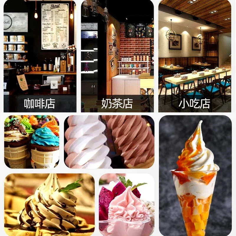 Mesin Es Krim Lembut Tricolor 1200W Komersial Dispenser Es Krim Meja Stainless Steel Pembuat Es Krim Kerucut Manis