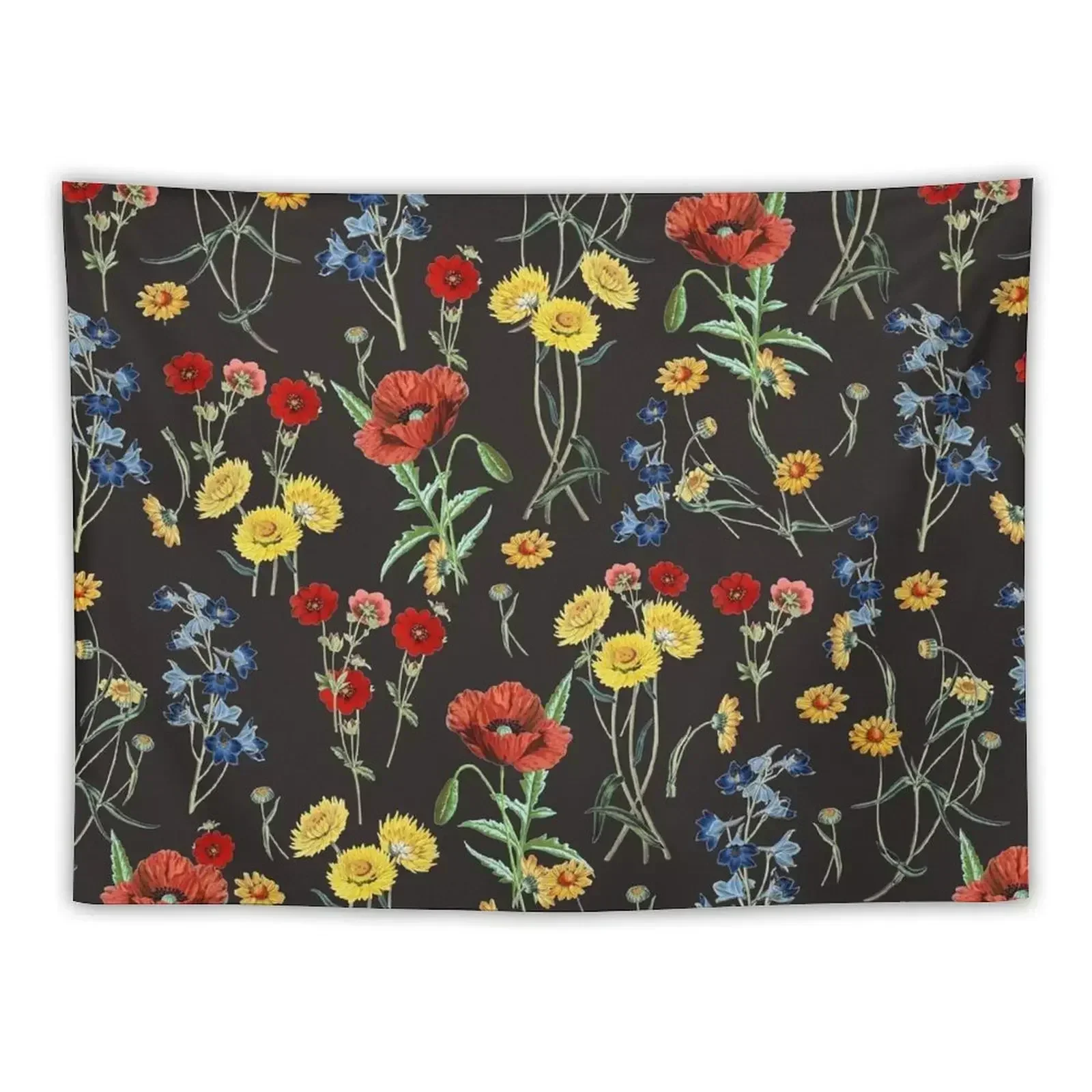 

Botanical Night Meadow Wild Flowers Pattern Tapestry For Bedroom Decoration Room Tapestry