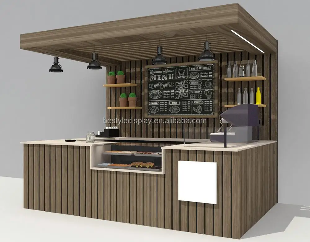 Modern Coffee Kiosk Coffee Shop Counter Bar With Plywood Cabinets, Suitable For Shopping Malls And Supermarkets, Durable And Env