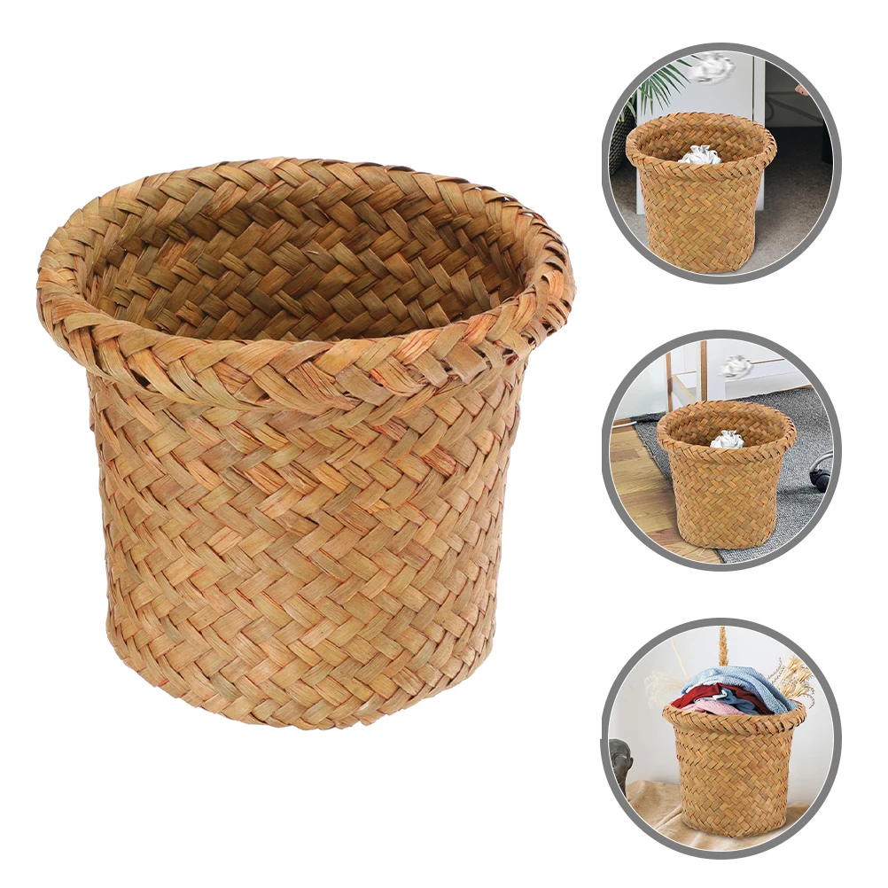 

Woven Trash Can Laundry Hamper Storage Basket Garbage Bin For Bathroom Bedroom Kitchen Living Room Hotel Store Sturdy Rust-Proof