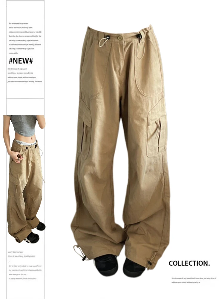 

Women Khaki Cargo Pants Y2k 90s Aesthetic Vintage Harajuku Retro Pants Oversize High Waist Trousers 2000s Autumn Clothes Winter
