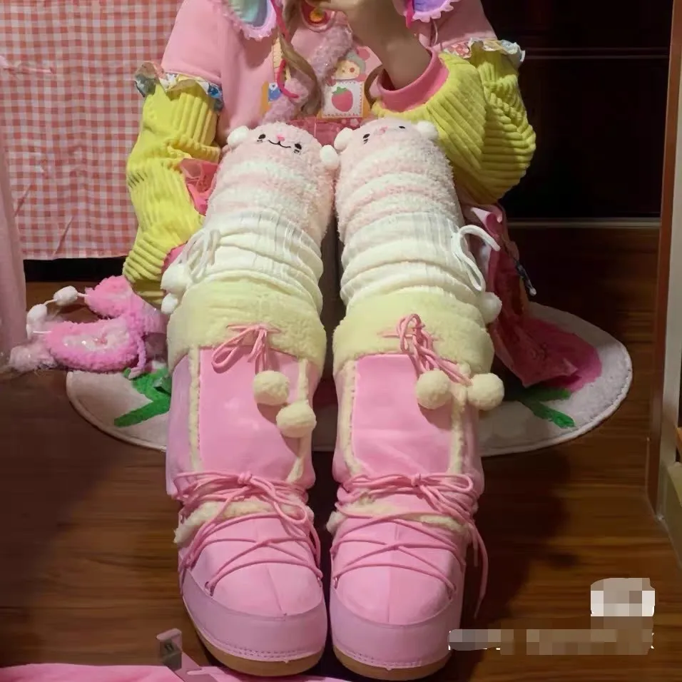 

Pink Snow Boots Women's Winter Thickened Moon Skiing Space Boots Versatile Boot Mid-Calf Fashionable Warm Rubber Outsole