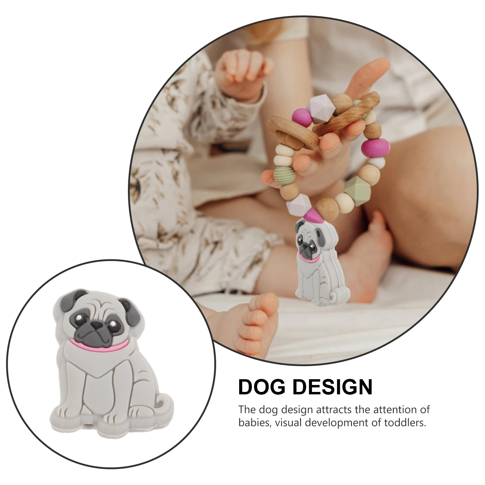 

10 Pcs Silicone Pug Beads for Jewelry Making Animal Bulk Dog Animals Food Grade Beads​