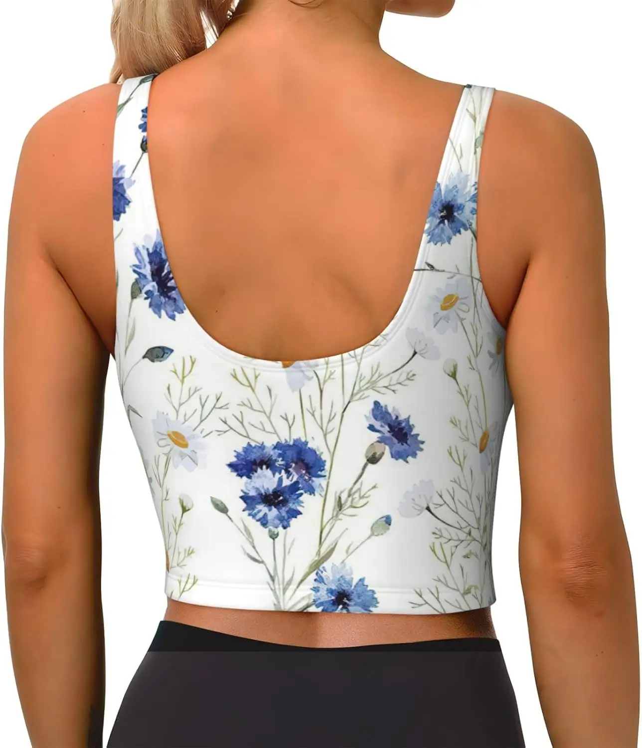 الزهور البرية وزهور الذرة الإقحوانات طباعة المرأة تجريب تانك القمم Racerback أكمام سترة رياضية لصالة الألعاب الرياضية