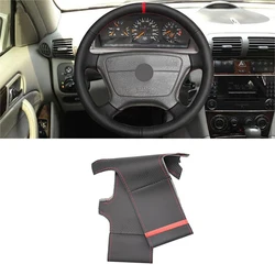 Car Steering Wheel Cover Leather Trim For Mercedes Benz C CL E S Class W202 W124 W210 W140 C140 1993 1994 1995 1996 1997 red bar