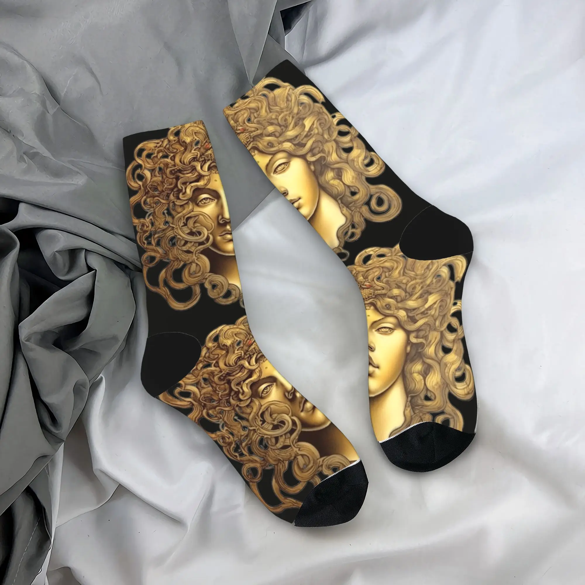 Chaussettes de basket-ball non ald unisexes, chaussettes Art Gold Medusa drôles, automne et hiver