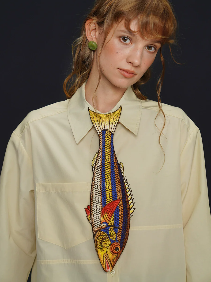 original-design-women-color-contrast-asymmetrical-playful-fish-embroidered-neck-tie