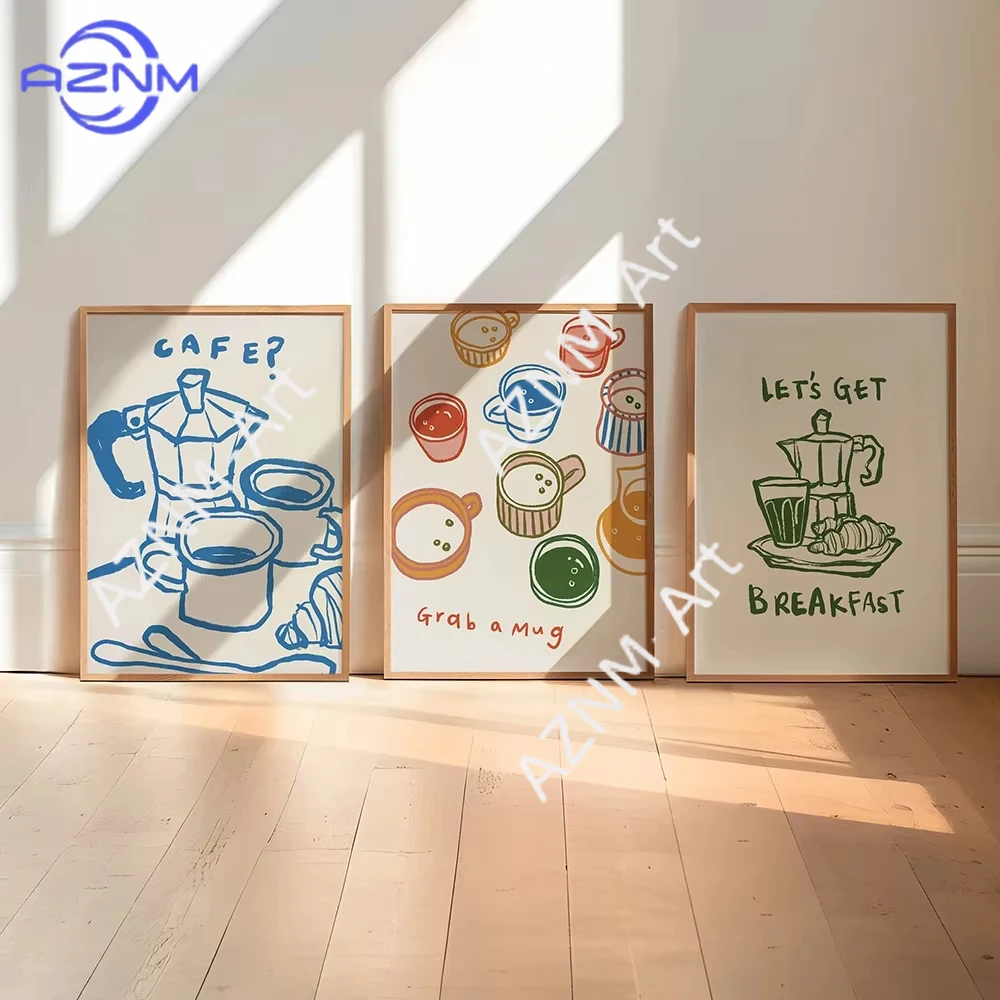 1/3pc Coffee Wall Art Posters Canvas Painting Prints Breakfast Mug Wine Drink Quote Wall Pictures Art for Kitchen Cafe Decor
