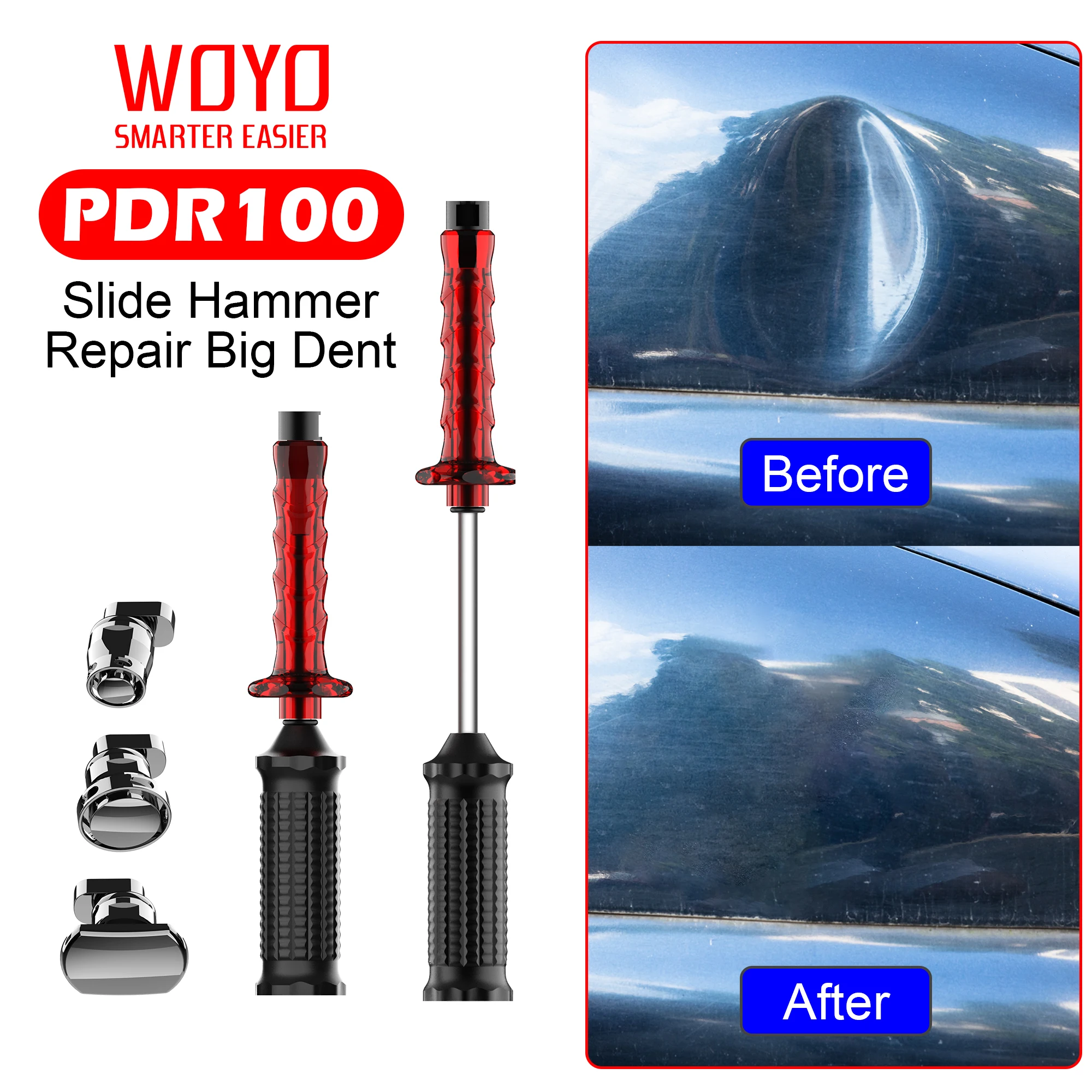 

WOYO PDR100 Съемник для ремонта вмятин, не повреждаемый инструмент для холодного клея краски с набором вмятин для всех автомобильных наборов, инструменты для ремонта вмятин автомобиля