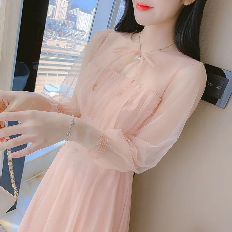 Female Dresses Mesh Long Sleeve Women\'s Dress Kawaii Maxi Cute Fairy on Sale Clearance Fashion Summer 2024 Elegant and Beautiful