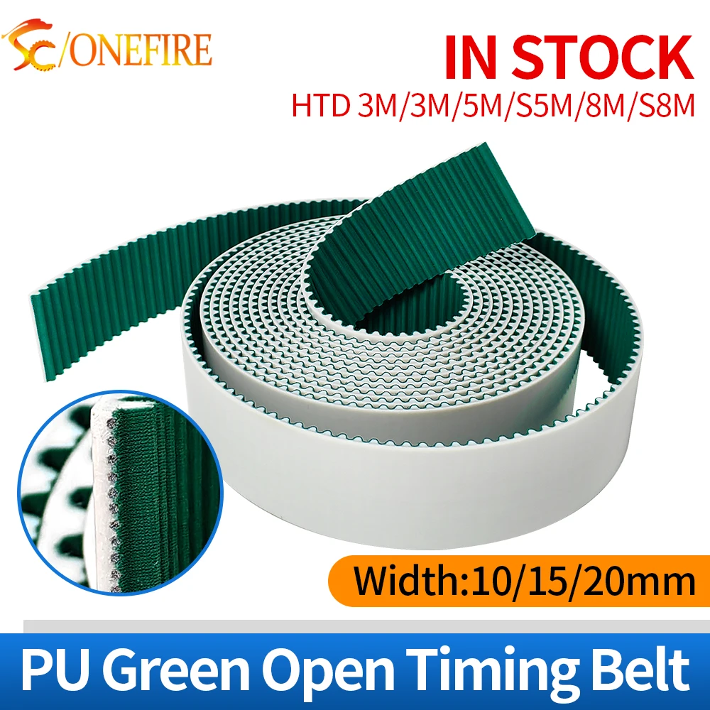 HTD 3M/S3M/5M/S5M/8M/S8M Green Open Timing Belt Width 10/15/20mm Polyurethane Steel PU Synchronous Belt Drive Belt