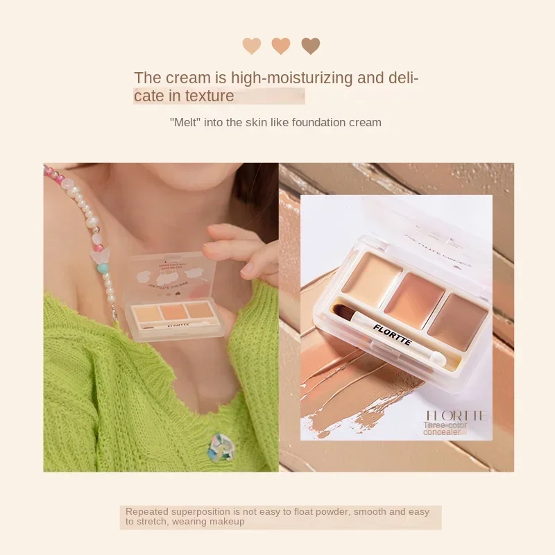 FLORTTE-paleta correctora de 3 colores, ocultar marcas de acné, ojeras, ilumina tu piel, paleta Base de contorno correcta