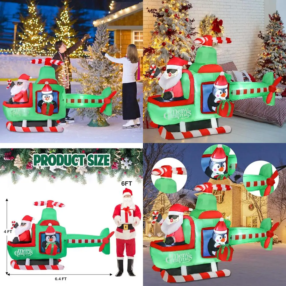 

Outdoor Christmas Helicopter Inflatable Decoration with LED Lights, 7.8FT Glitter Ball Yard Decor