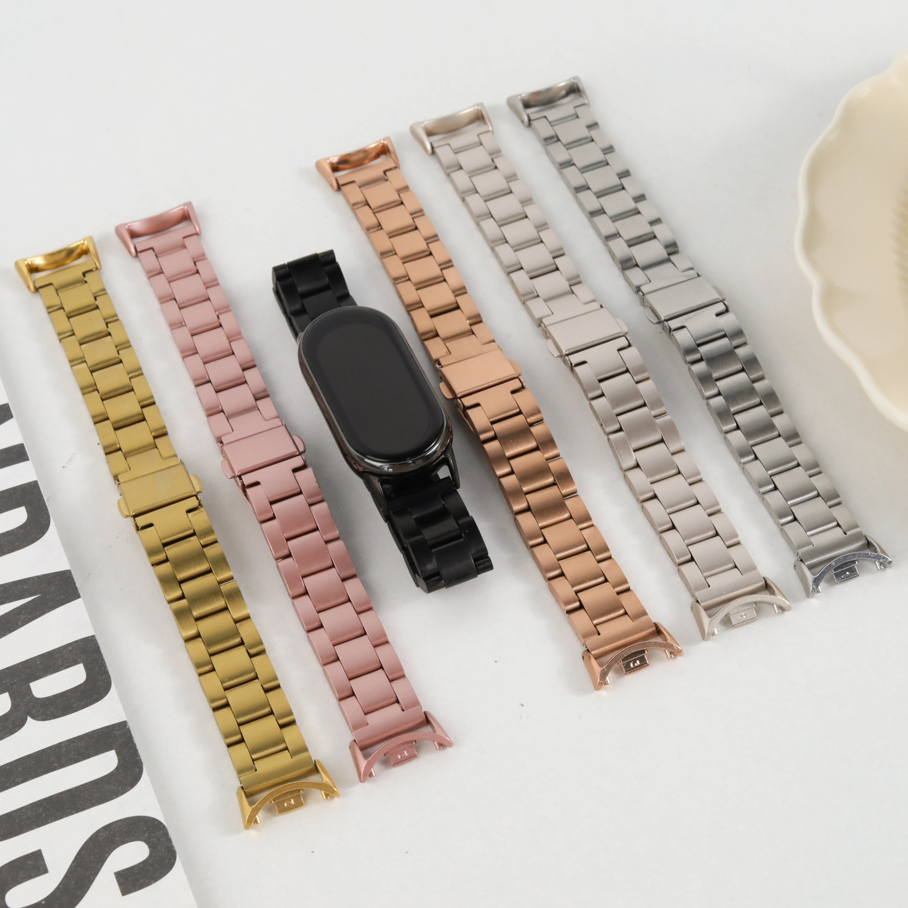 أشرطة من الفولاذ المقاوم للصدأ لشاومي Mi Band 9 8 ملحقات حزام استبدال معدني سوار Pulseira correa Miband9 Miband8 العصابات