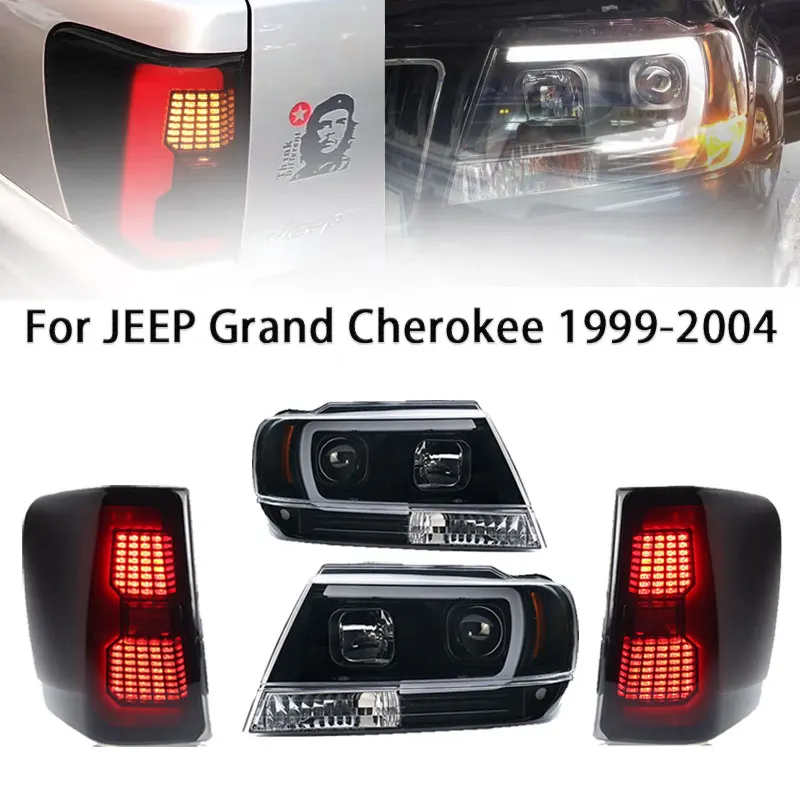 

Автомобильный налобный фонарь с именем Fiskir для JEEP Grand Cherokee, светодиодные фары 1999-04, фары DRL, указатель поворота, дальний свет, проекция ангельских глаз