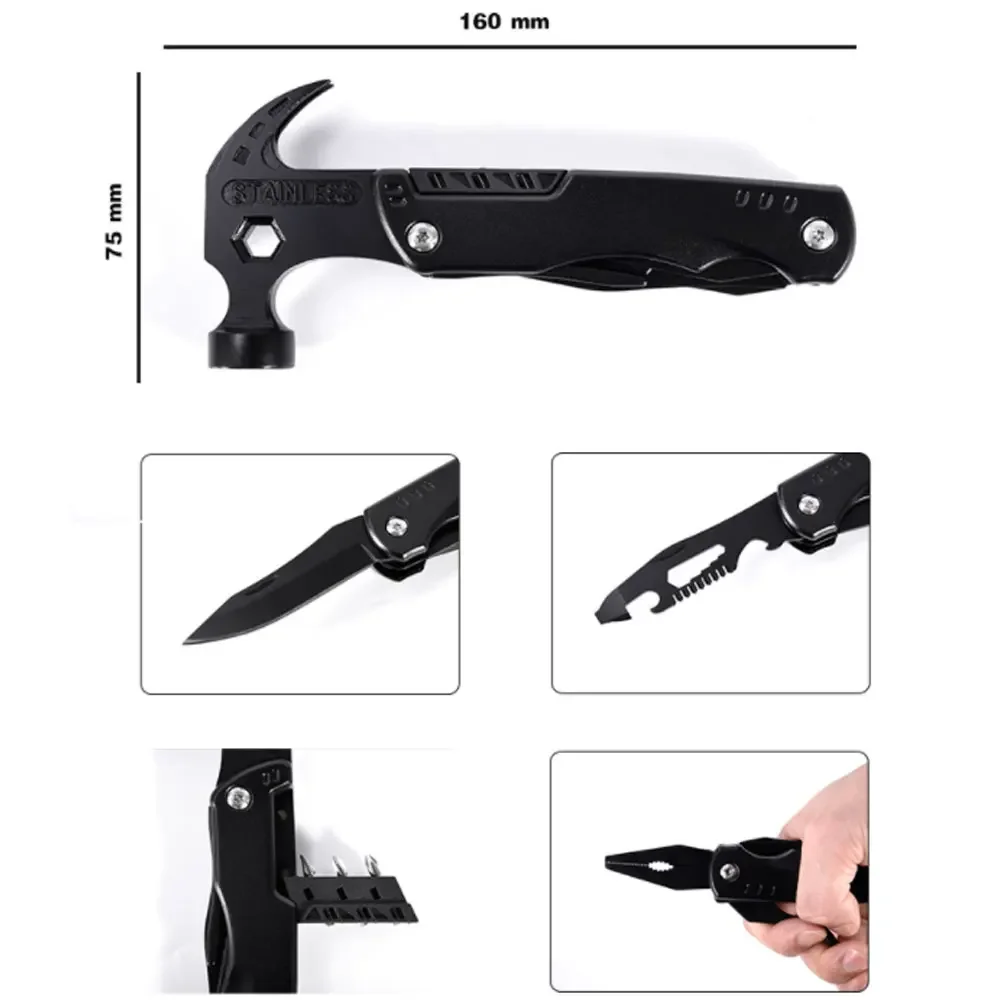 Outdoor EDC Multifunctional Hammer Nail Claw Wrench Opener Plier Screwdriver Knife Household Portable Woodworking Multitool