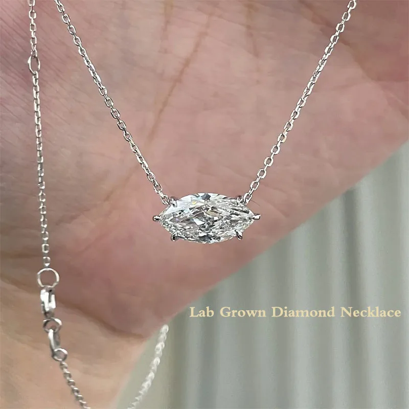 14k الذهب/925 الفضة البيضاء 1-3Ct ماركيز قطع مختبر نمت الماس داينتي ماركيز قلادة حافة مزين قلادة الماس الصغيرة #1
