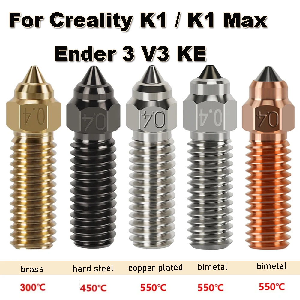 Nozzle For Creality K1 K1 Max Ender 3 V3 KE CR-M4 Copper Plated Hardened Steel Brass Bimetal Nozzles For K1 Sovol SV06 plus/SV07