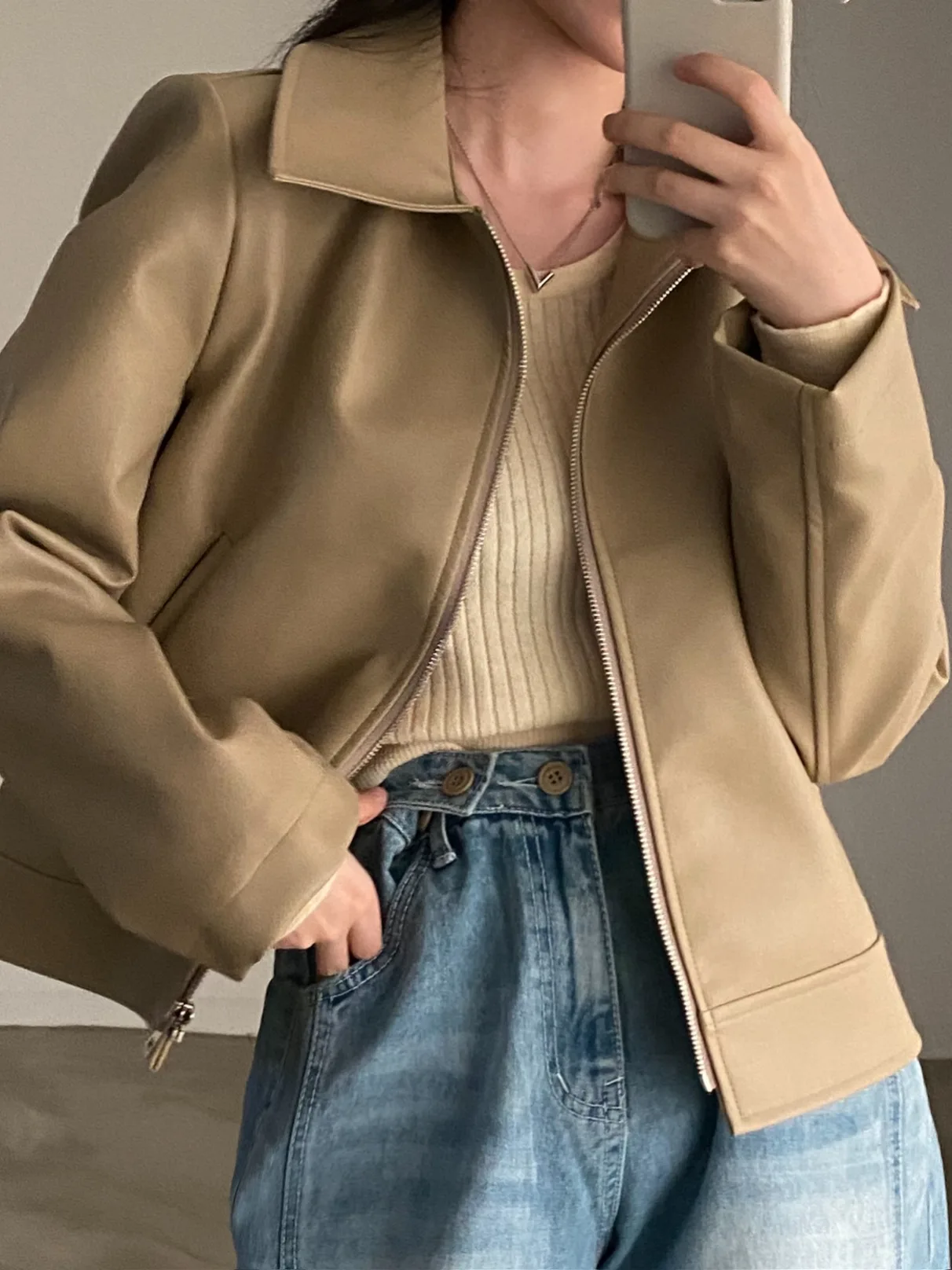 Sli Retro Biker ort PU Leather Jaet เสื้อคลุมคอปกซิปทรงหลวมสำหรับผู้หญิงลำลองการเดินทางฤดูใบไม้ร่วงแฟชั่น