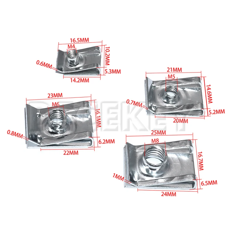 10pcs M8 M6 M5 M4 U Type Clips with Thread 8mm 5mm 6mm 4mm Reed Nuts for Car Motorcycle Scooter ATV Moped