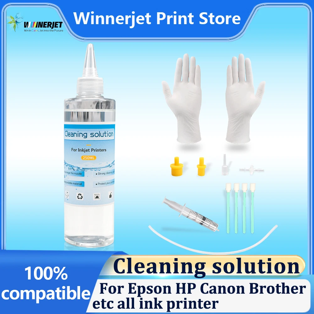 

Winnerjet 250ml inkjet Printer Cleaning solution For Epson HP Canon Brother etc all Printer Dye Pigment Sublimation Ink Cleaning